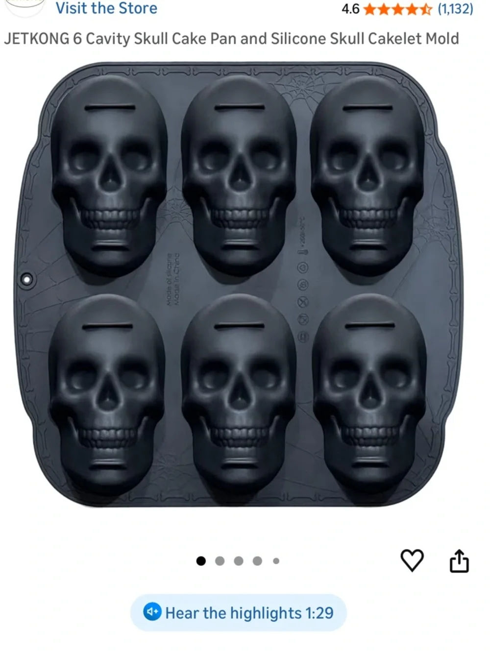 JETKONG 6 Cavity Skull Cake Pan and Silicone Skull Cakelet Mold nwt
